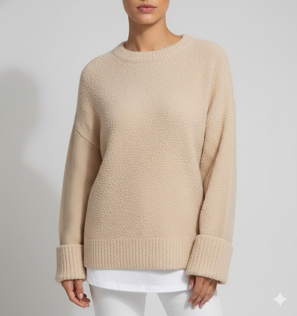 Edna Women's Knit Sweater – Relaxed-Fit Pullover with Wide Rib Cuffs