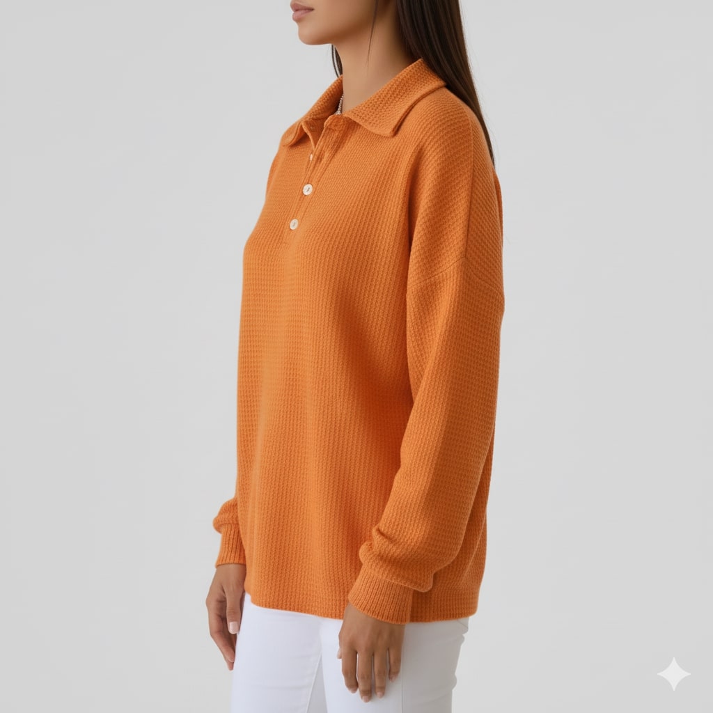 Jenny Women’s Knit Polo Sweater – Soft Ribbed Texture with Feminine Drape