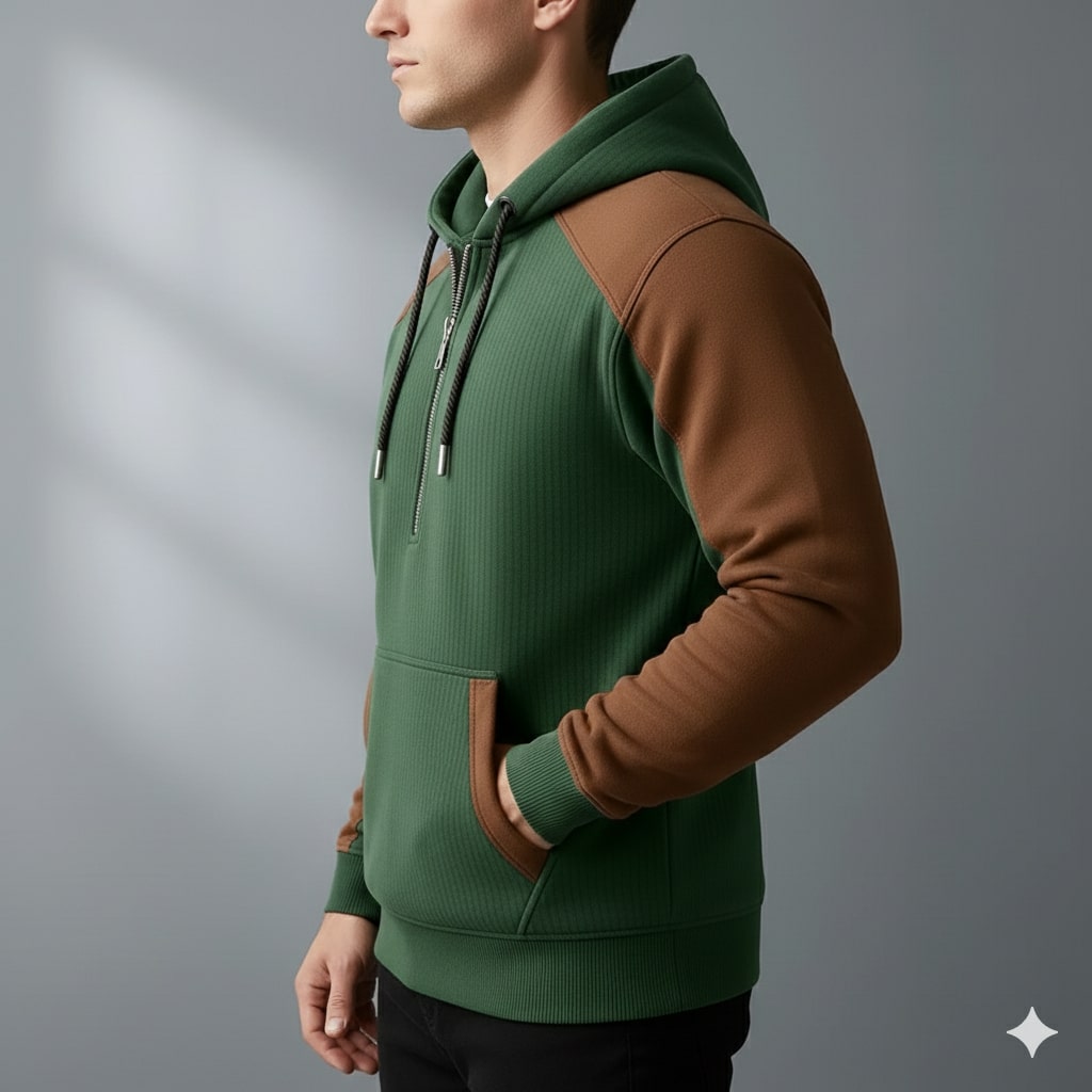 Colton Men’s Quarter-Zip Hoodie – Corduroy Cotton Blend Sweatshirt with Contrast Panels