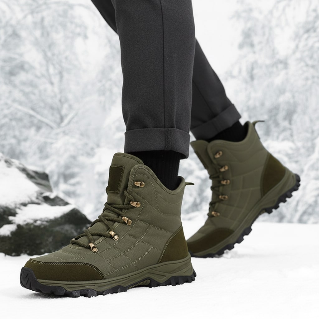 Hugo Men’s Snow Boots – Insulated Leather Lace-Up Boots with Non-Slip Sole