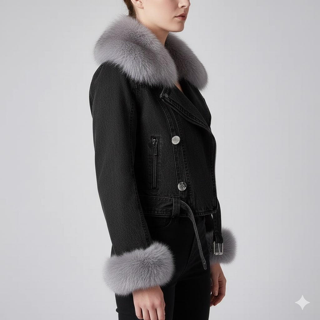 Marbella Women's Denim Jacket – Soft Lined Women’s Jacket with Warm Fur Collar & Cuffs