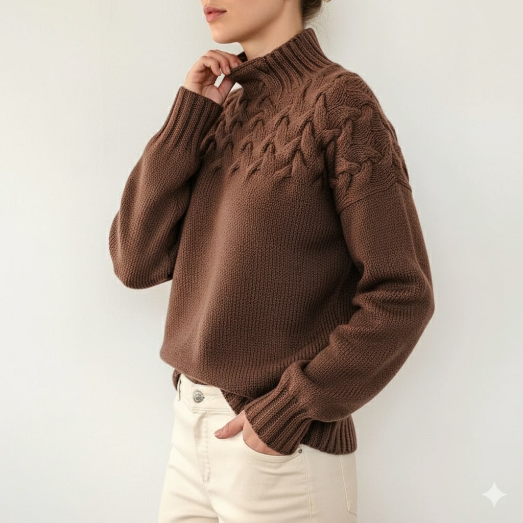 Marie Women’s Knit Jumper – Textured Soft High-Neck Pullover for Autumn