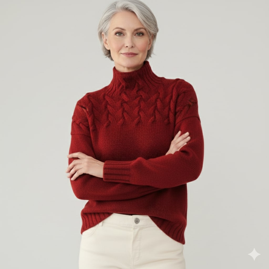 Marie Women’s Knit Jumper – Textured Soft High-Neck Pullover for Autumn