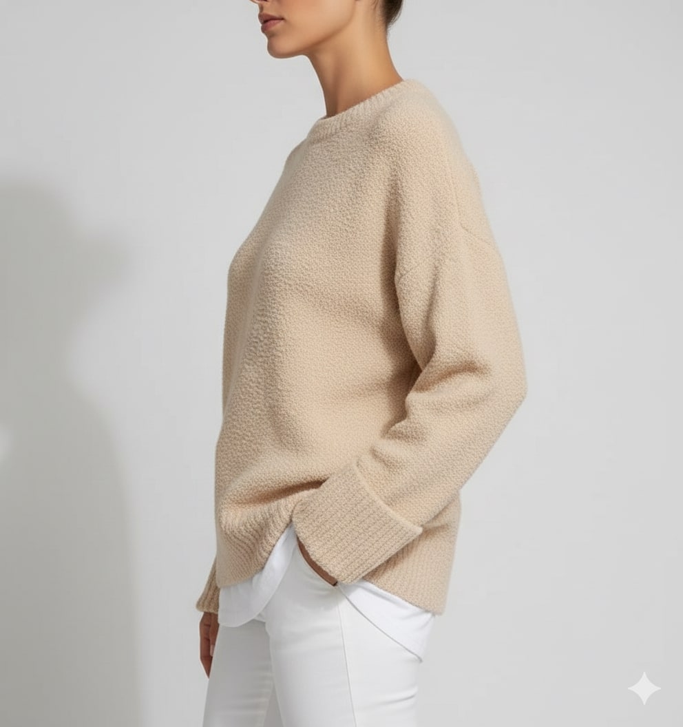 Edna Women's Knit Sweater – Relaxed-Fit Pullover with Wide Rib Cuffs