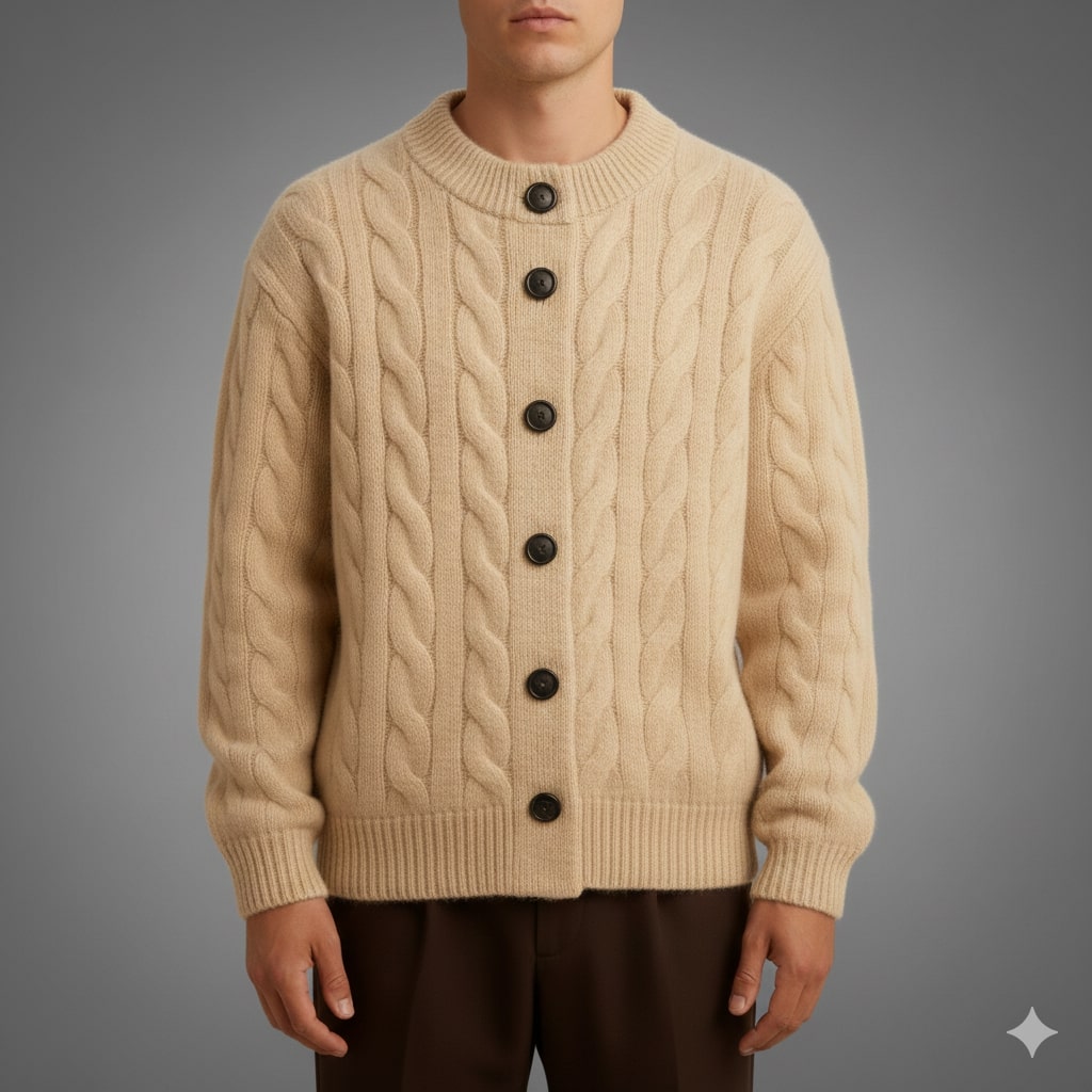 David Men’s Cardigan – Cable Knit Cardigan with Classic Button-Up Style