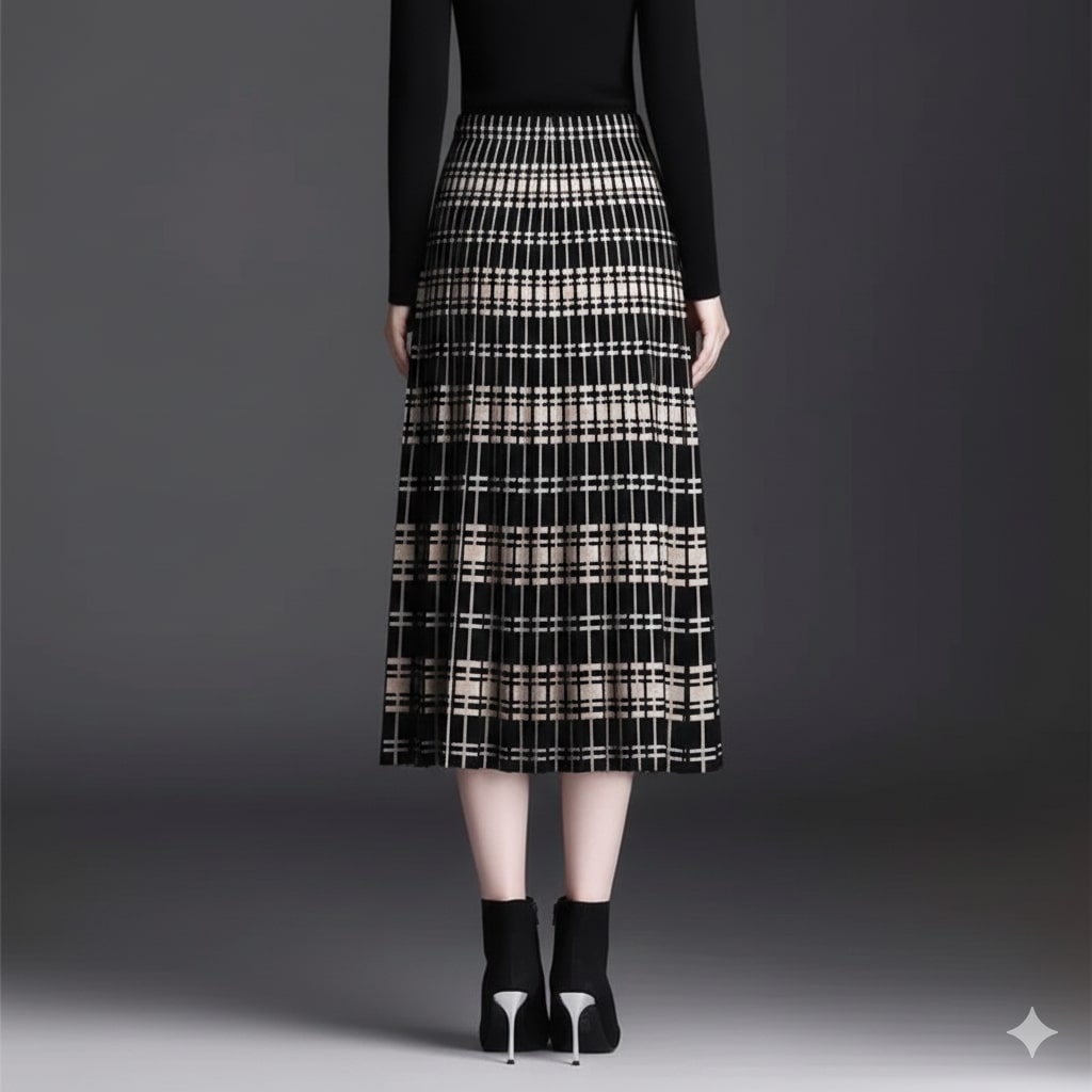 Marina Women's Pleated Midi Skirt – Stretch Cotton-Blend with Sculpted Waist