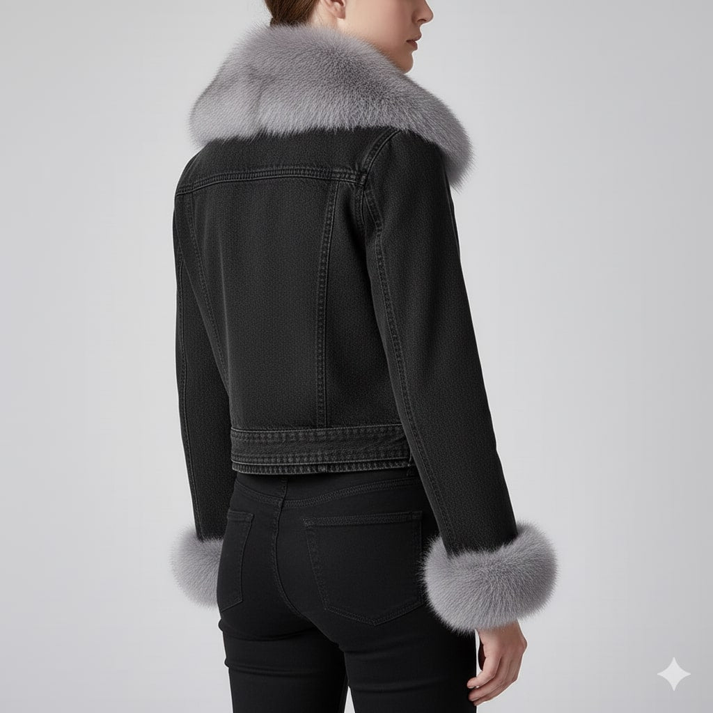 Marbella Women's Denim Jacket – Soft Lined Women’s Jacket with Warm Fur Collar & Cuffs