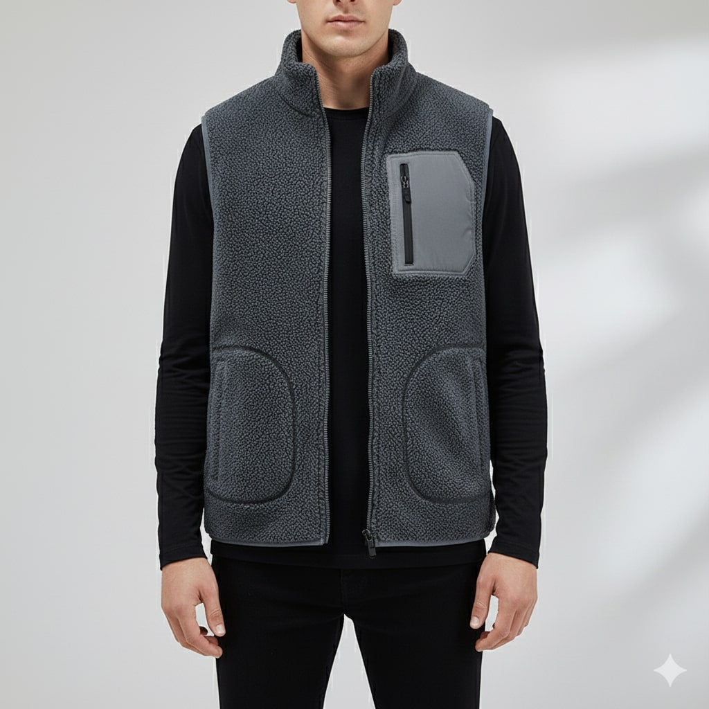 Wesbridge Men’s Fleece Vest – Sherpa Lined Full-Zip Utility Vest