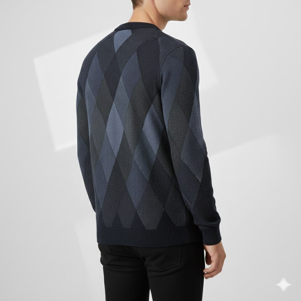 Esteban Men’s Knit Sweater – Wool-Blend Argyle Crewneck Jumper
