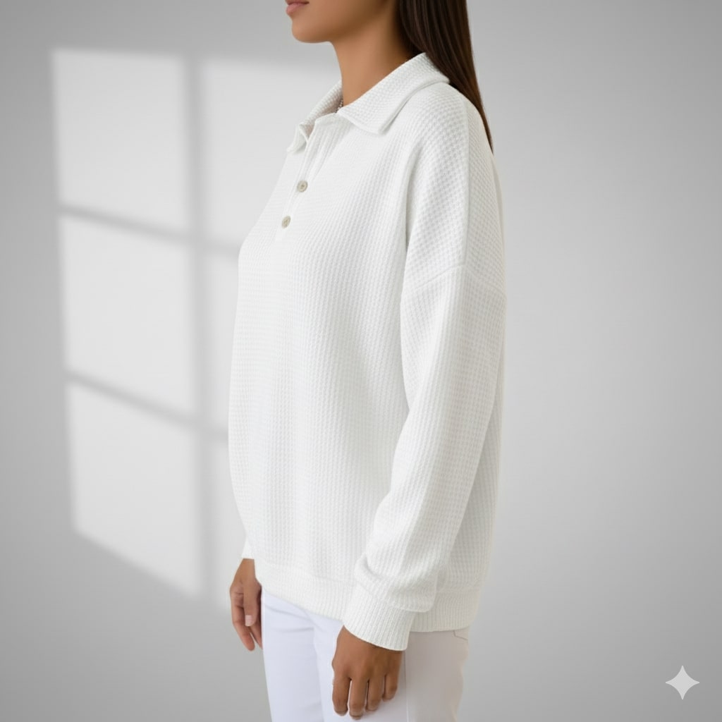 Jenny Women’s Knit Polo Sweater – Soft Ribbed Texture with Feminine Drape