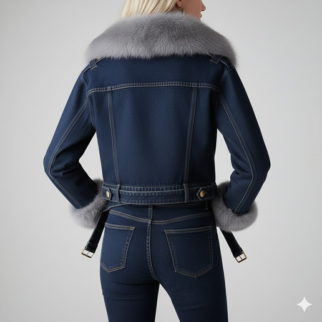Marbella Women's Denim Jacket – Soft Lined Women’s Jacket with Warm Fur Collar & Cuffs