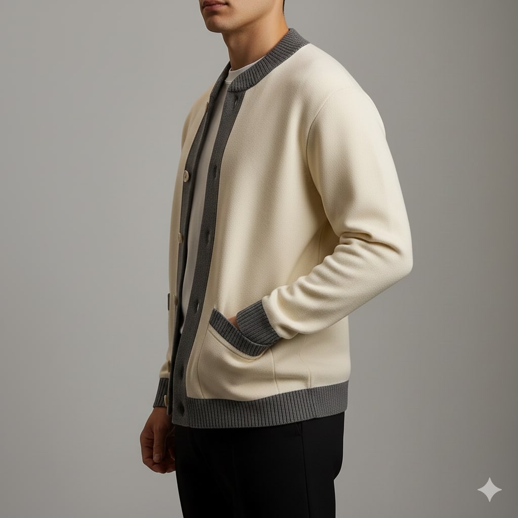 Holand Men’s Cardigan – Two-Tone Button Placket Knitted Cardigan