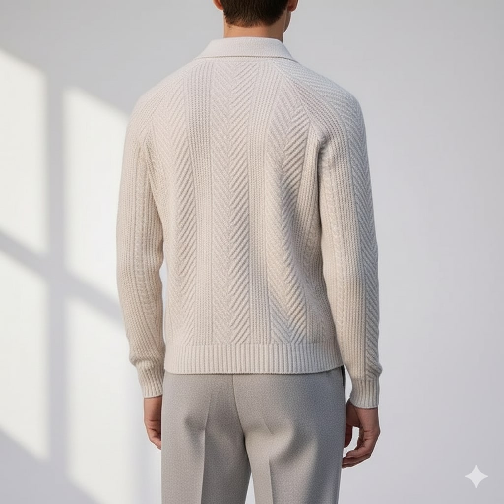 Darwin Men’s Knit Polo Sweater – Wool-Blend Cable Knit Pullover with Tailored Modern Fit