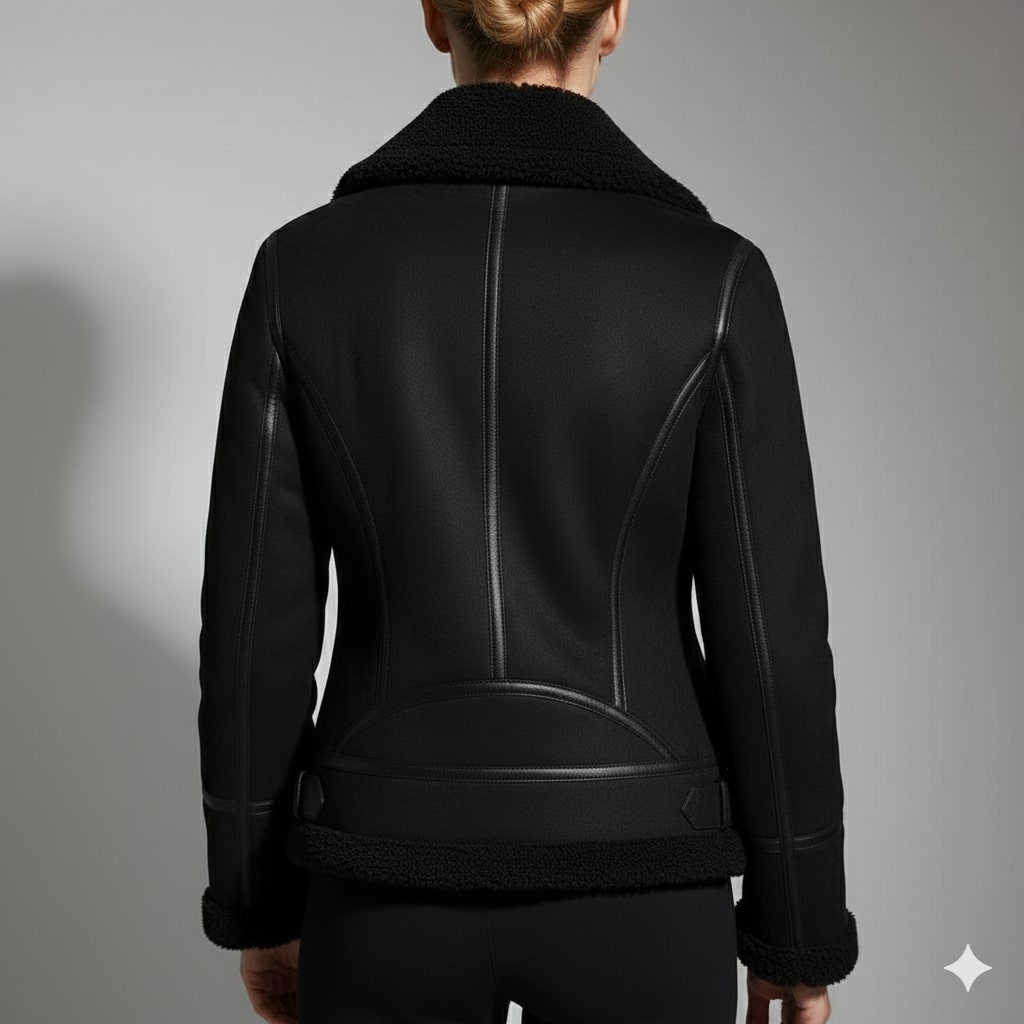 Aubrey Women’s Shearling Jacket – Aviator Suede Jacket with Plush Lining