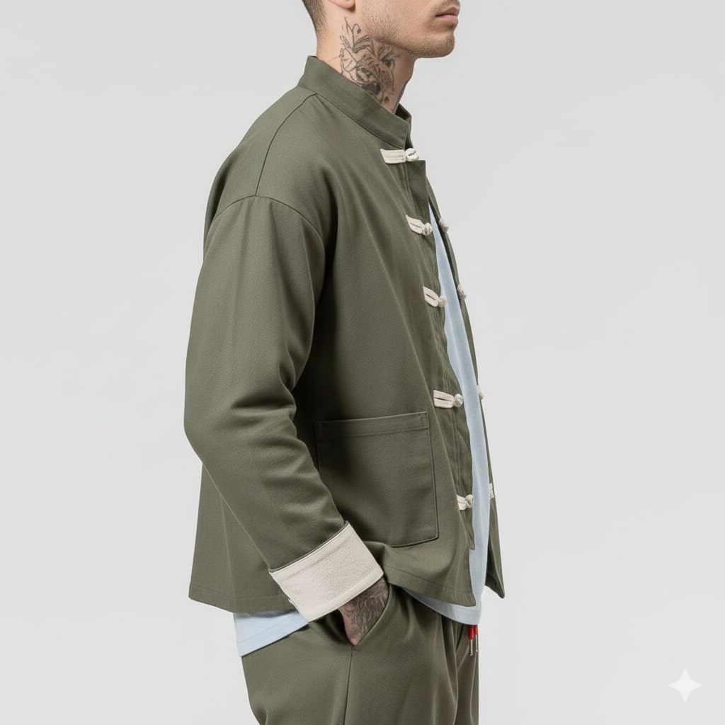 Kyoto Men’s Lightweight Jacket – Soft Cotton Jacket with Knot-Button Closure