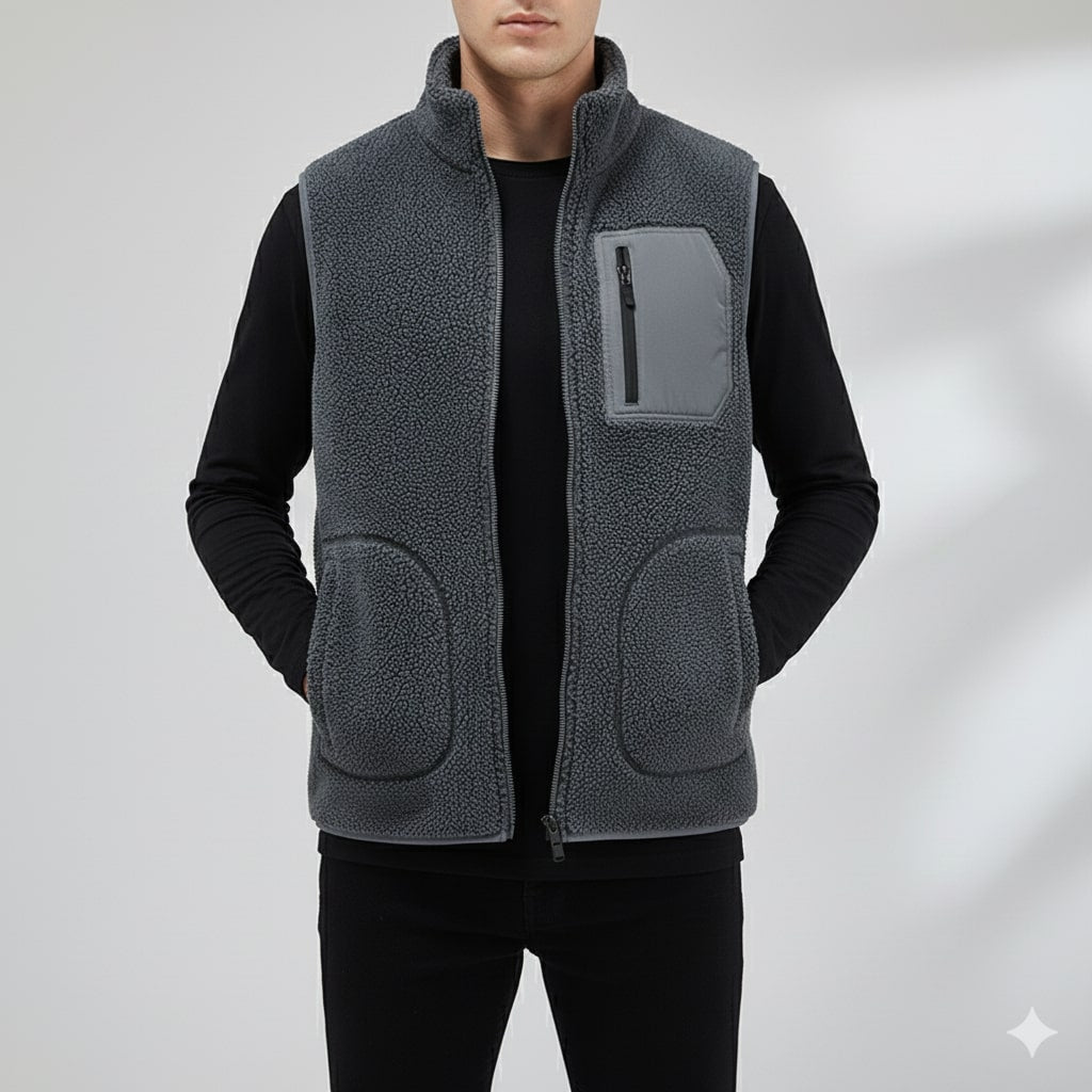 Wesbridge Men’s Fleece Vest – Sherpa Lined Full-Zip Utility Vest