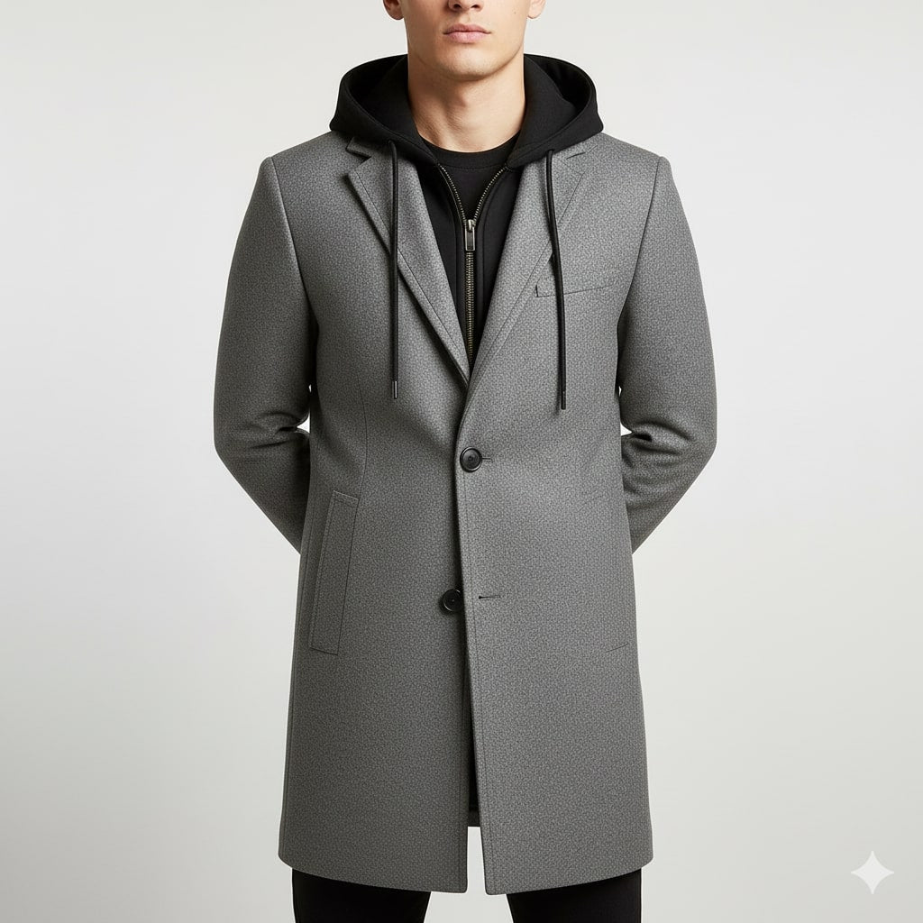 Loreno Men’s Hooded Wool Coat – Premium Textured Winter Outerwear