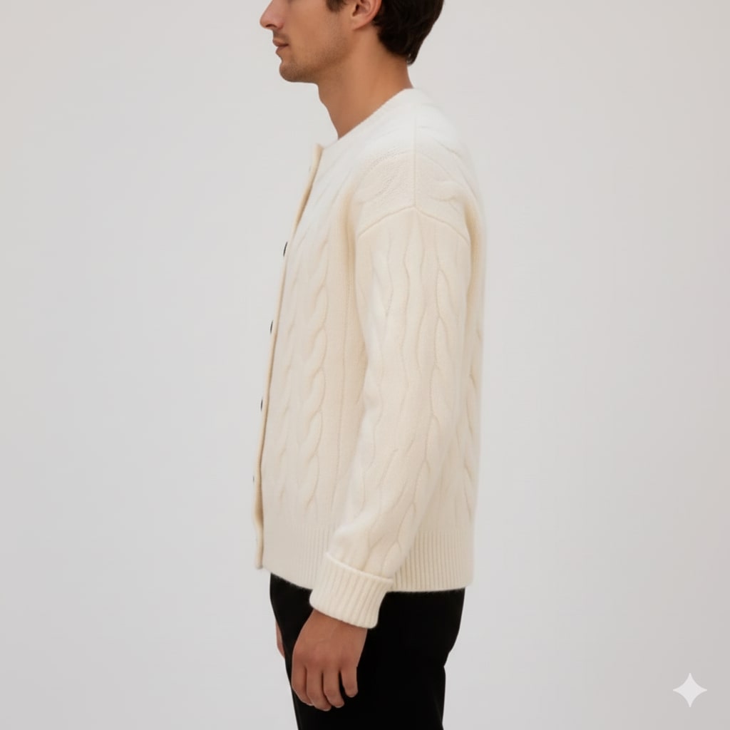 David Men’s Cardigan – Cable Knit Cardigan with Classic Button-Up Style