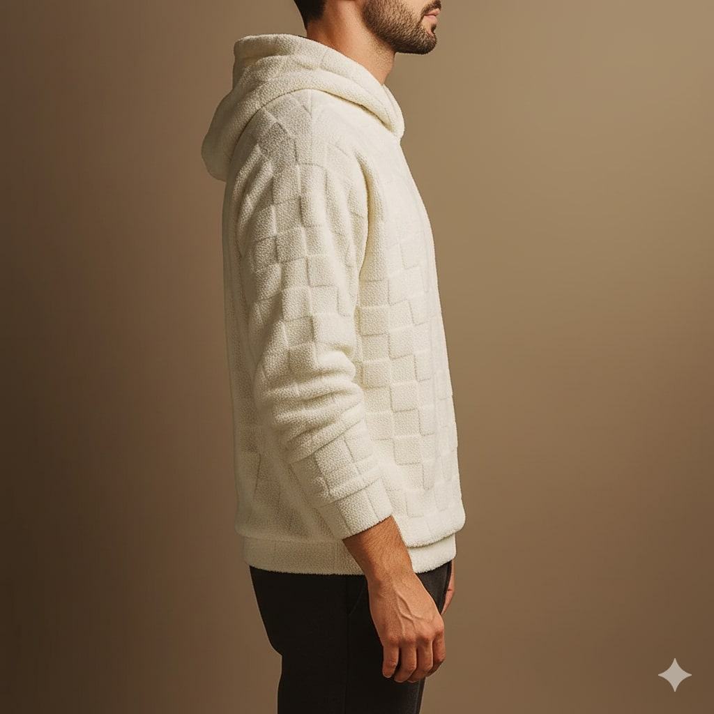 Everett Unisex Fleece Hoodie – Oversized Check Texture