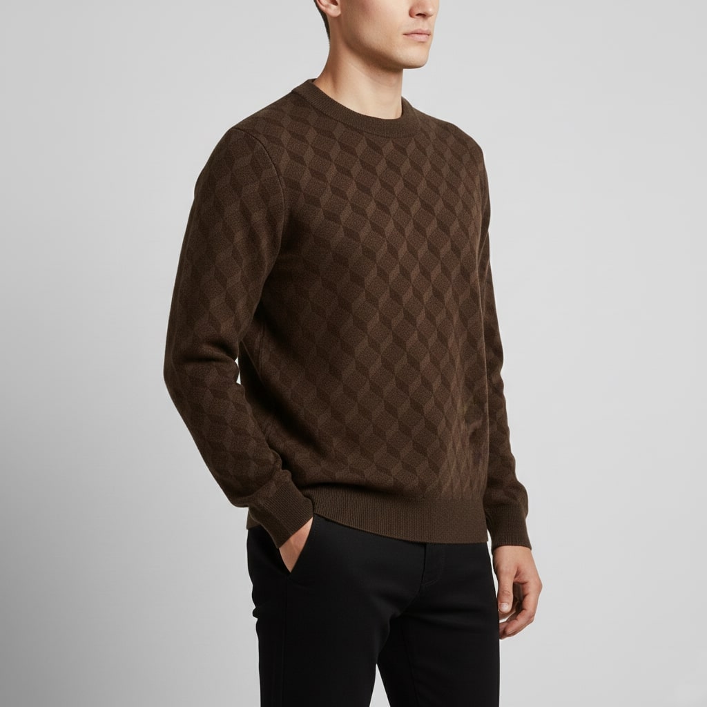 Gianluca Men’s Knit Sweater – Geometric Pattern with Crew Neck Sweater