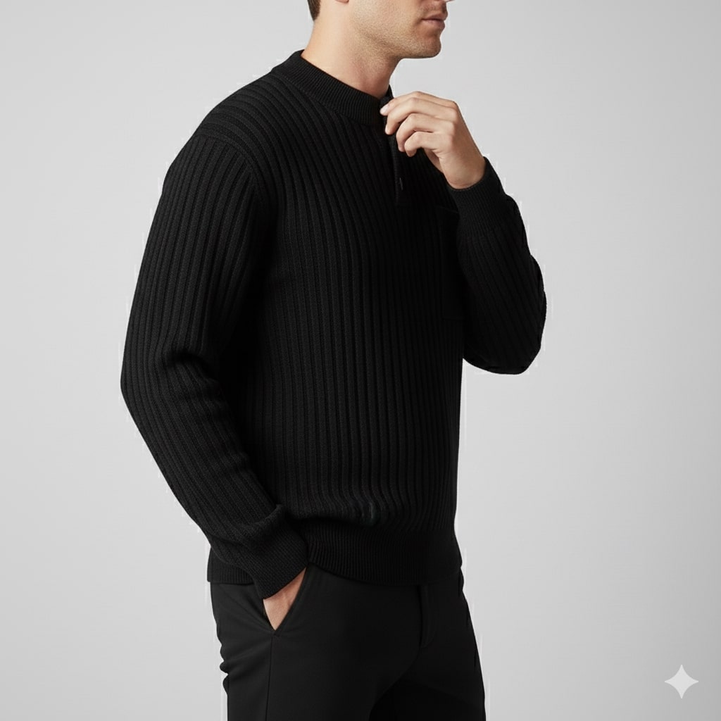 Darian Men’s Pullover Sweater – Thick Ribbed Knit Pullover for Winter