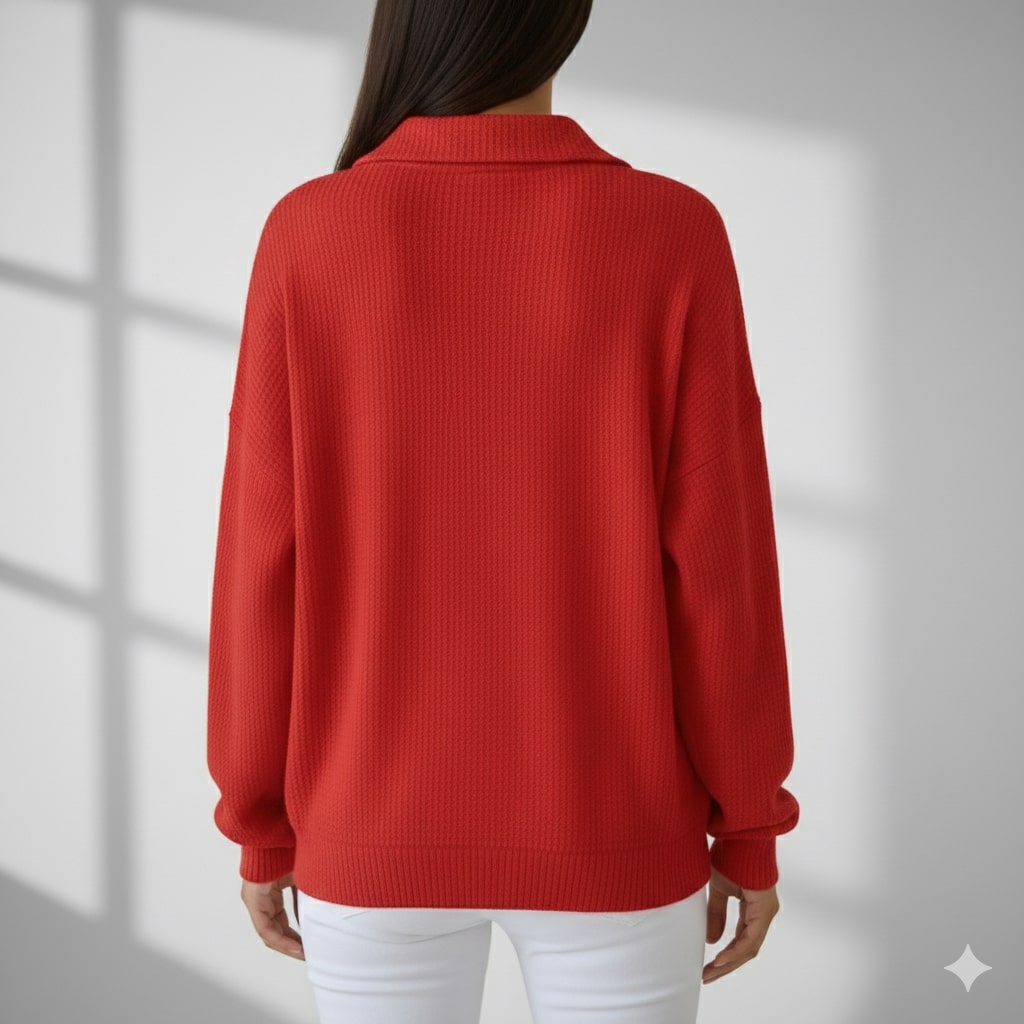 Jenny Women’s Knit Polo Sweater – Soft Ribbed Texture with Feminine Drape