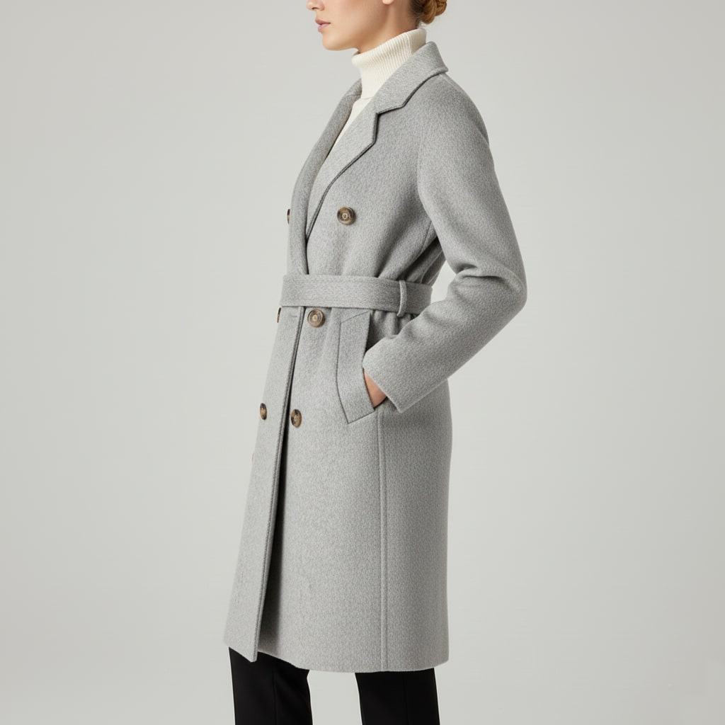 Theresa Women’s Cashmere Wrap Coat – Double-Breasted Wool Outerwear with Belted Waist