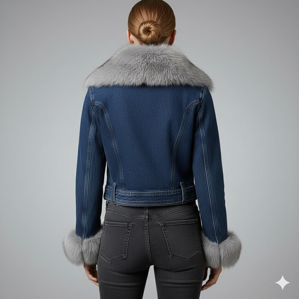 Marbella Women's Denim Jacket – Soft Lined Women’s Jacket with Warm Fur Collar & Cuffs