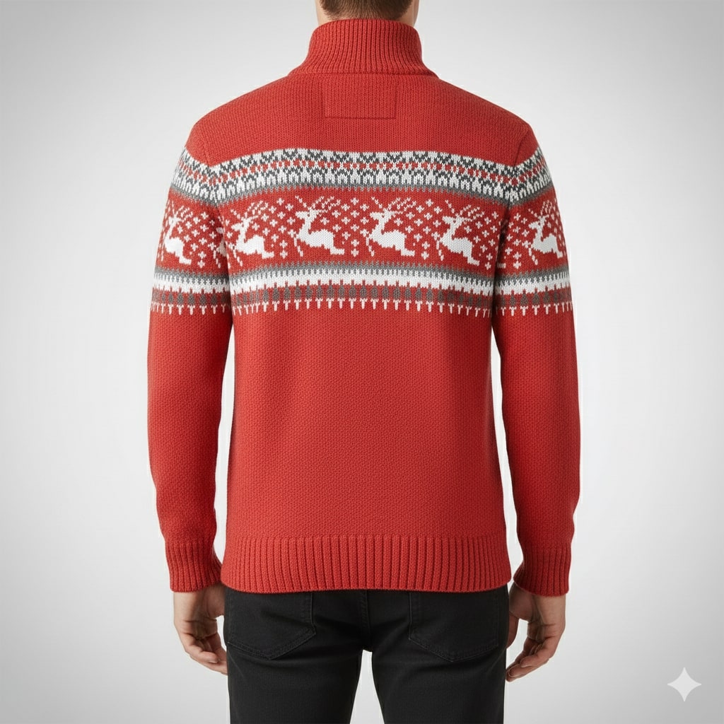 Aldrey Men's Christmas Sweater – Wool Knit Quarter-Zip Pullover