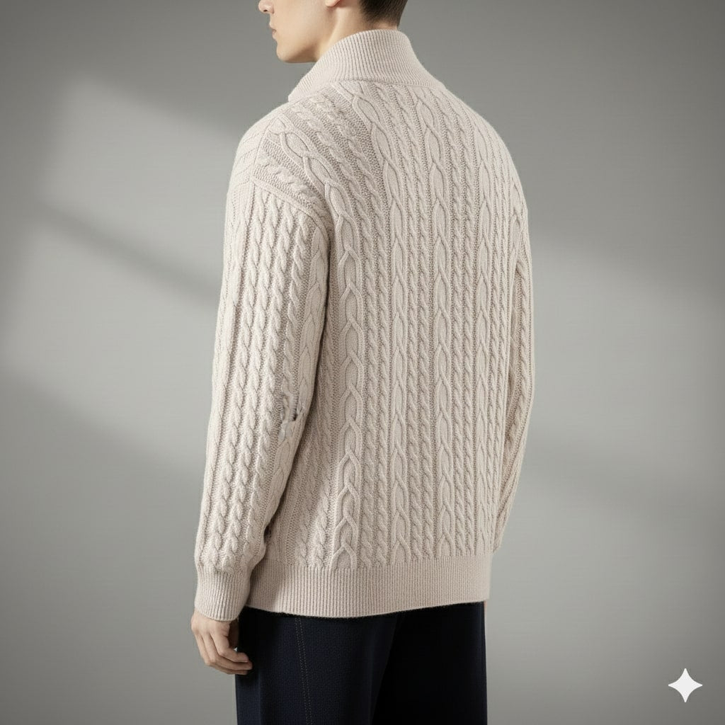 Domingo Men’s Zip-Up Cardigan – Cable Knit Mid-Weight Sweater