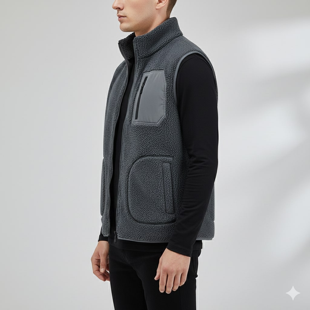 Wesbridge Men’s Fleece Vest – Sherpa Lined Full-Zip Utility Vest