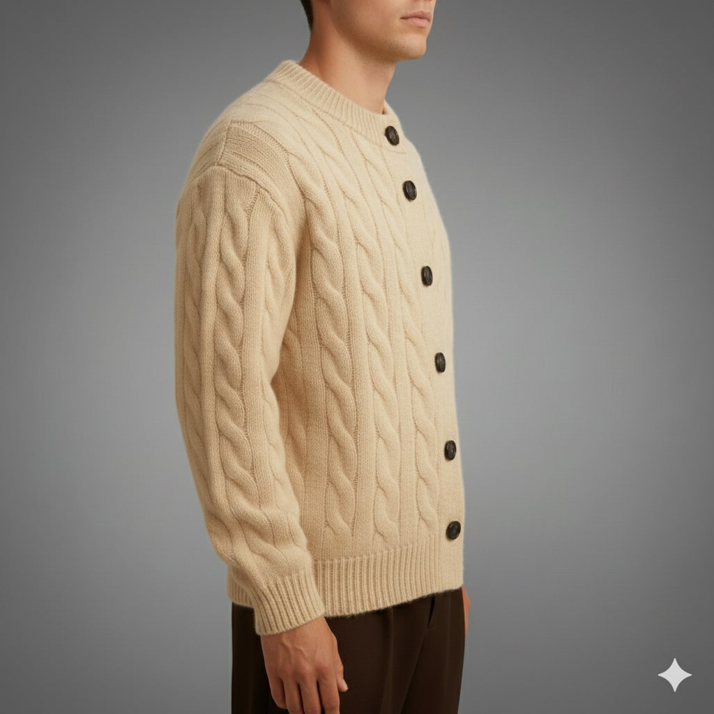 David Men’s Cardigan – Cable Knit Cardigan with Classic Button-Up Style