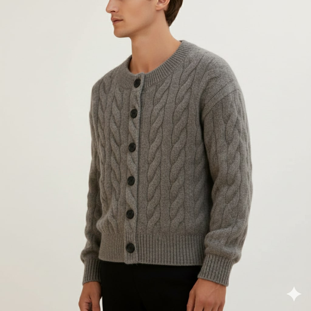 David Men’s Cardigan – Cable Knit Cardigan with Classic Button-Up Style
