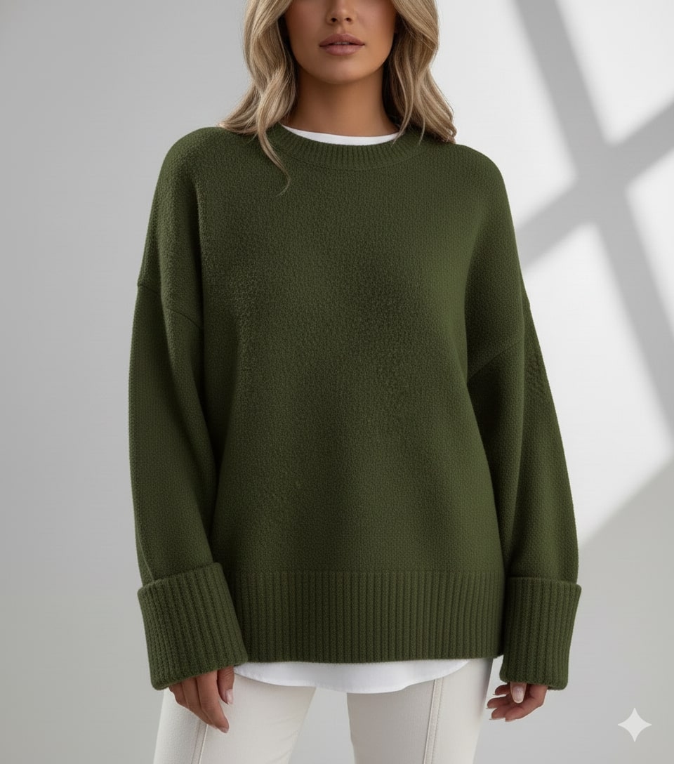 Edna Women's Knit Sweater – Relaxed-Fit Pullover with Wide Rib Cuffs