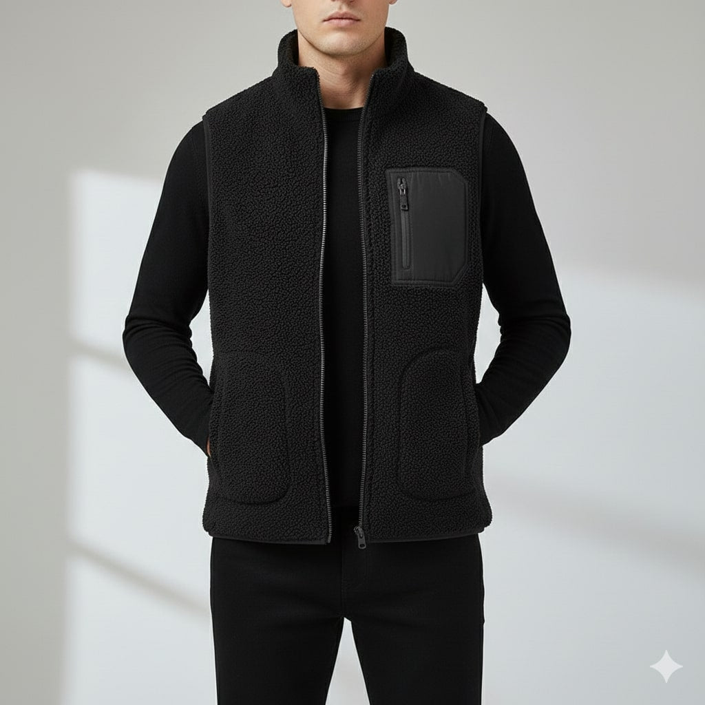 Wesbridge Men’s Fleece Vest – Sherpa Lined Full-Zip Utility Vest