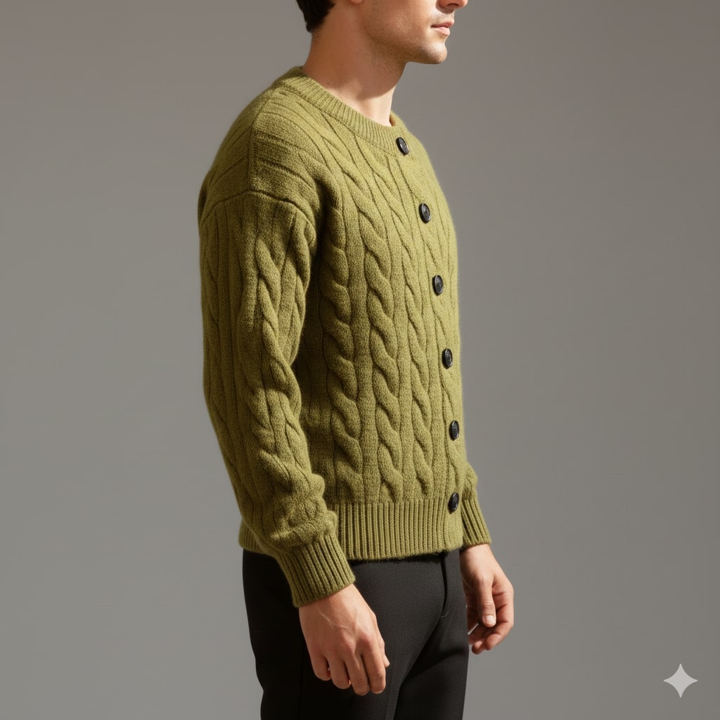 David Men’s Cardigan – Cable Knit Cardigan with Classic Button-Up Style