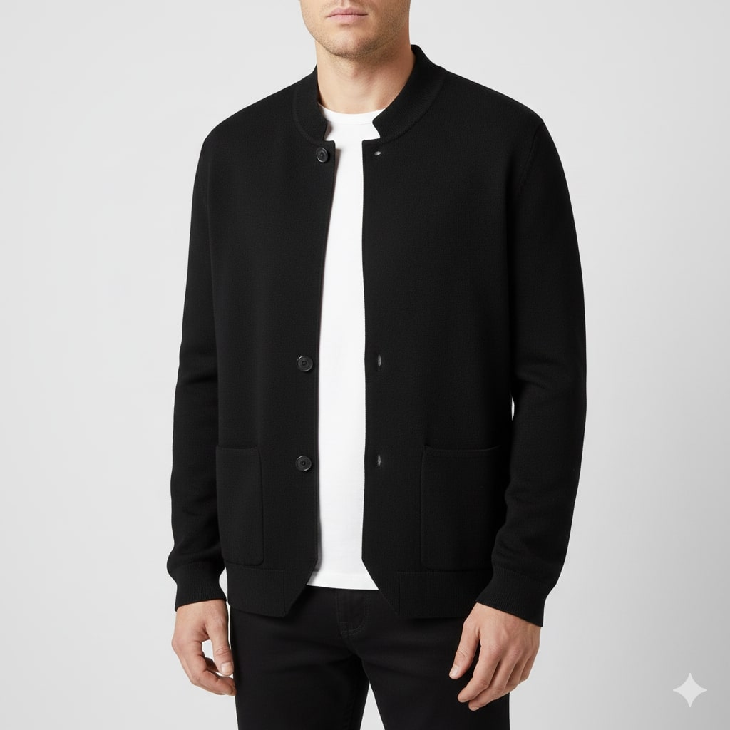 Gilbert Men’s Knit Cardigan – Italian-Style with Mandarin Collar