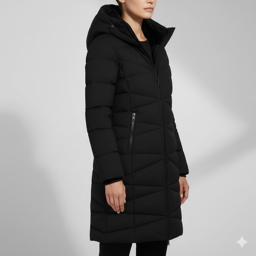 Elana Women’s Long Quilted Coat – Full-Length Warm Winter Jacket with Hood & Plush Lining