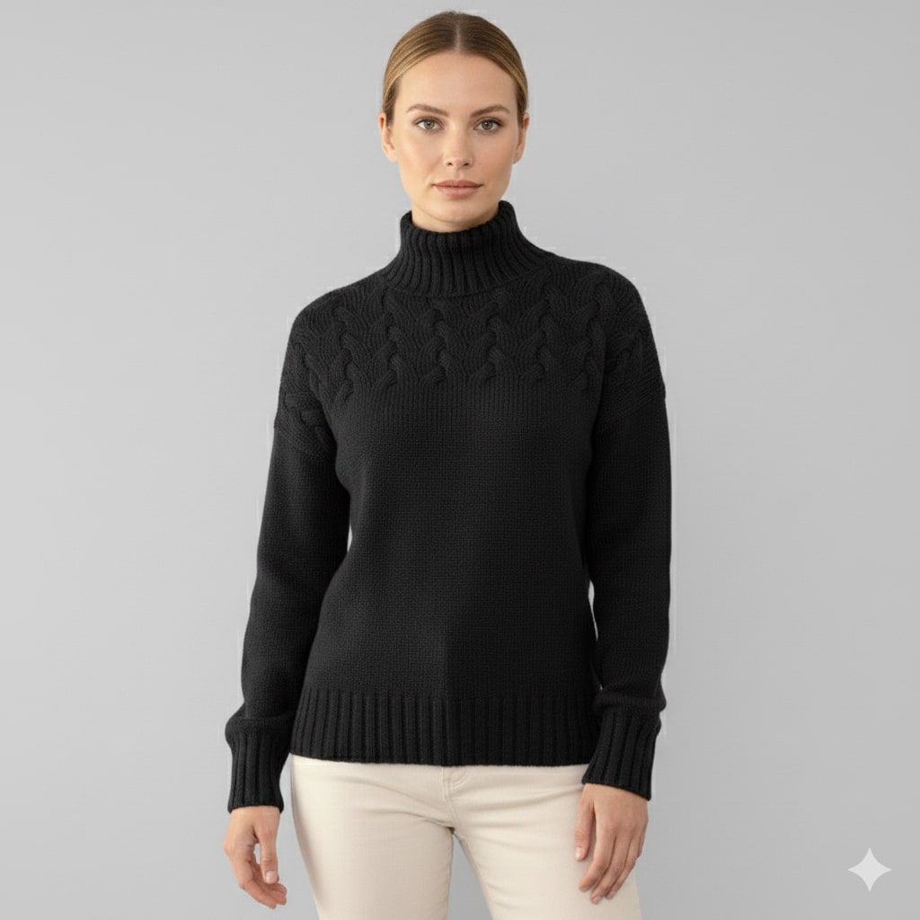 Marie Women’s Knit Jumper – Textured Soft High-Neck Pullover for Autumn