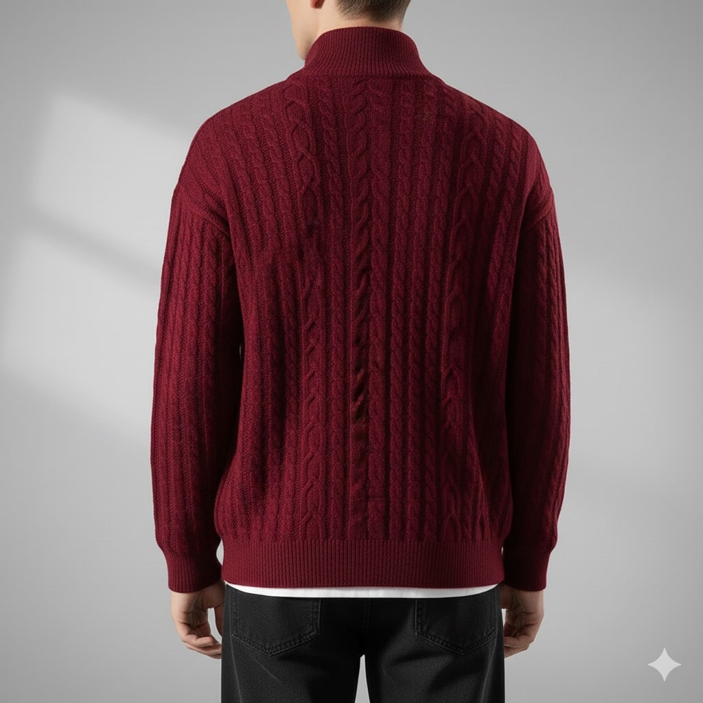 Domingo Men’s Zip-Up Cardigan – Cable Knit Mid-Weight Sweater