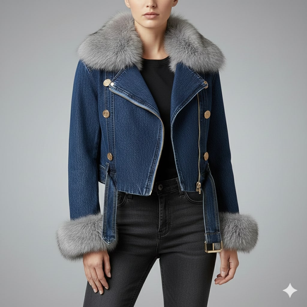 Marbella Women's Denim Jacket – Soft Lined Women’s Jacket with Warm Fur Collar & Cuffs