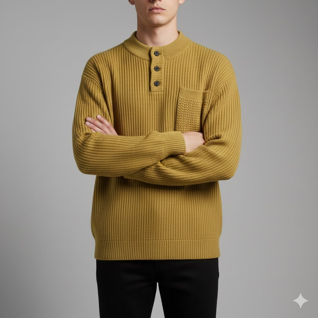 Darian Men’s Pullover Sweater – Thick Ribbed Knit Pullover for Winter