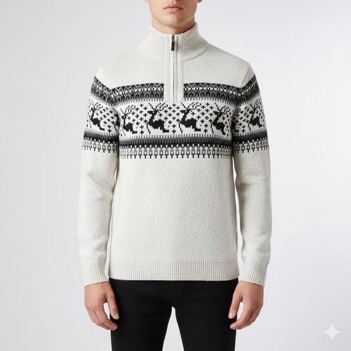 Aldrey Men's Christmas Sweater – Wool Knit Quarter-Zip Pullover