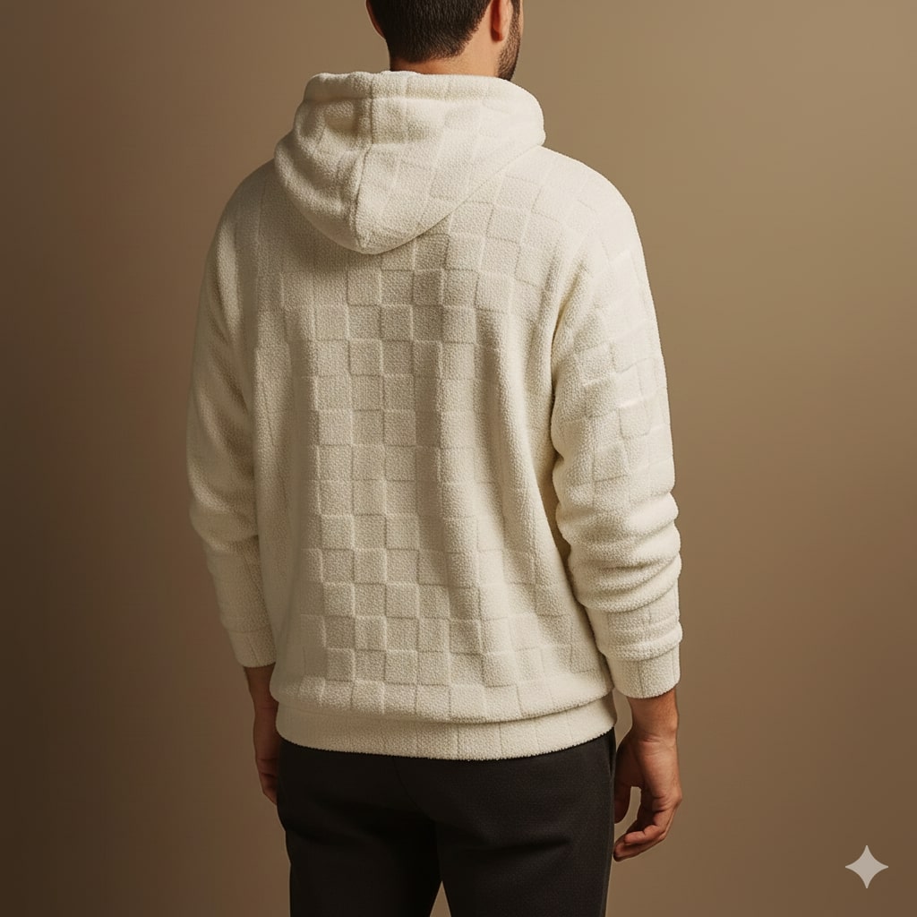 Everett Unisex Fleece Hoodie – Oversized Check Texture