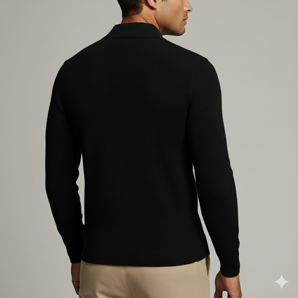 Roderick Men’s Knit Sweater – Waffle Texture Quarter-Zip Polo Shirt
