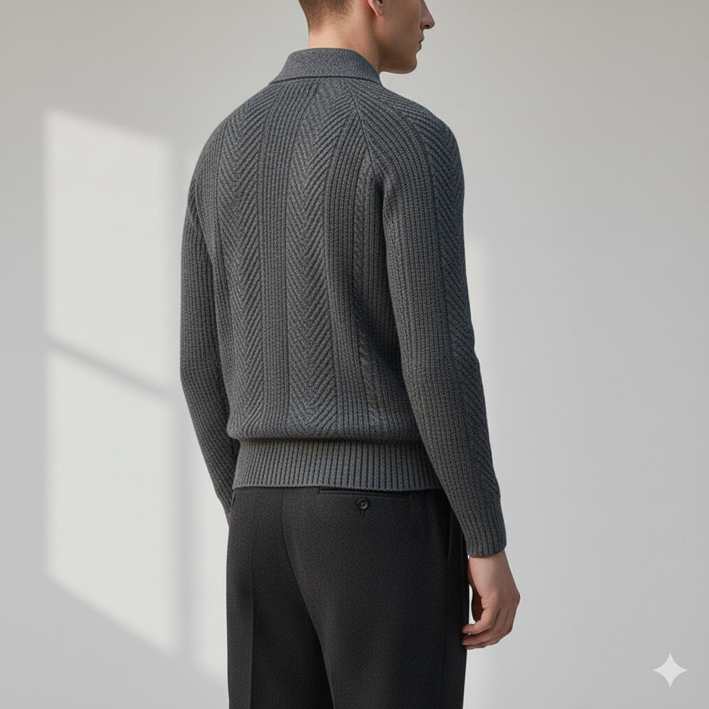 Darwin Men’s Knit Polo Sweater – Wool-Blend Cable Knit Pullover with Tailored Modern Fit