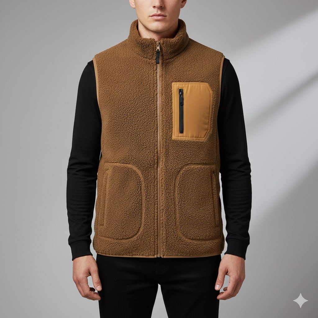 Wesbridge Men’s Fleece Vest – Sherpa Lined Full-Zip Utility Vest