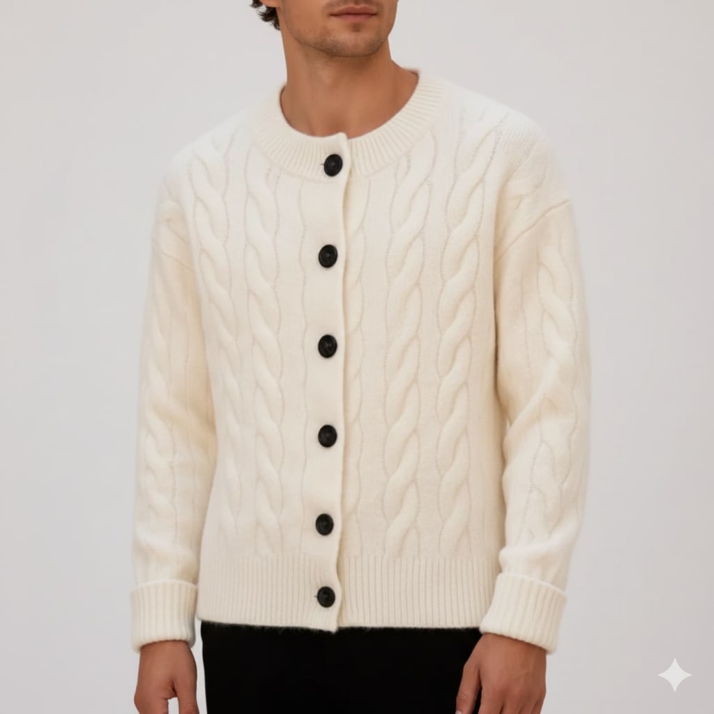 David Men’s Cardigan – Cable Knit Cardigan with Classic Button-Up Style