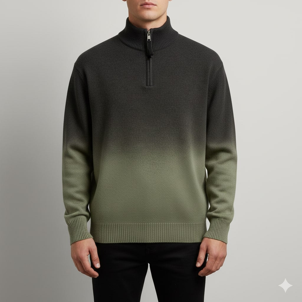 Akhie Men’s Wool Pullover – Gradient Ombre Quarter-Zip Sweater