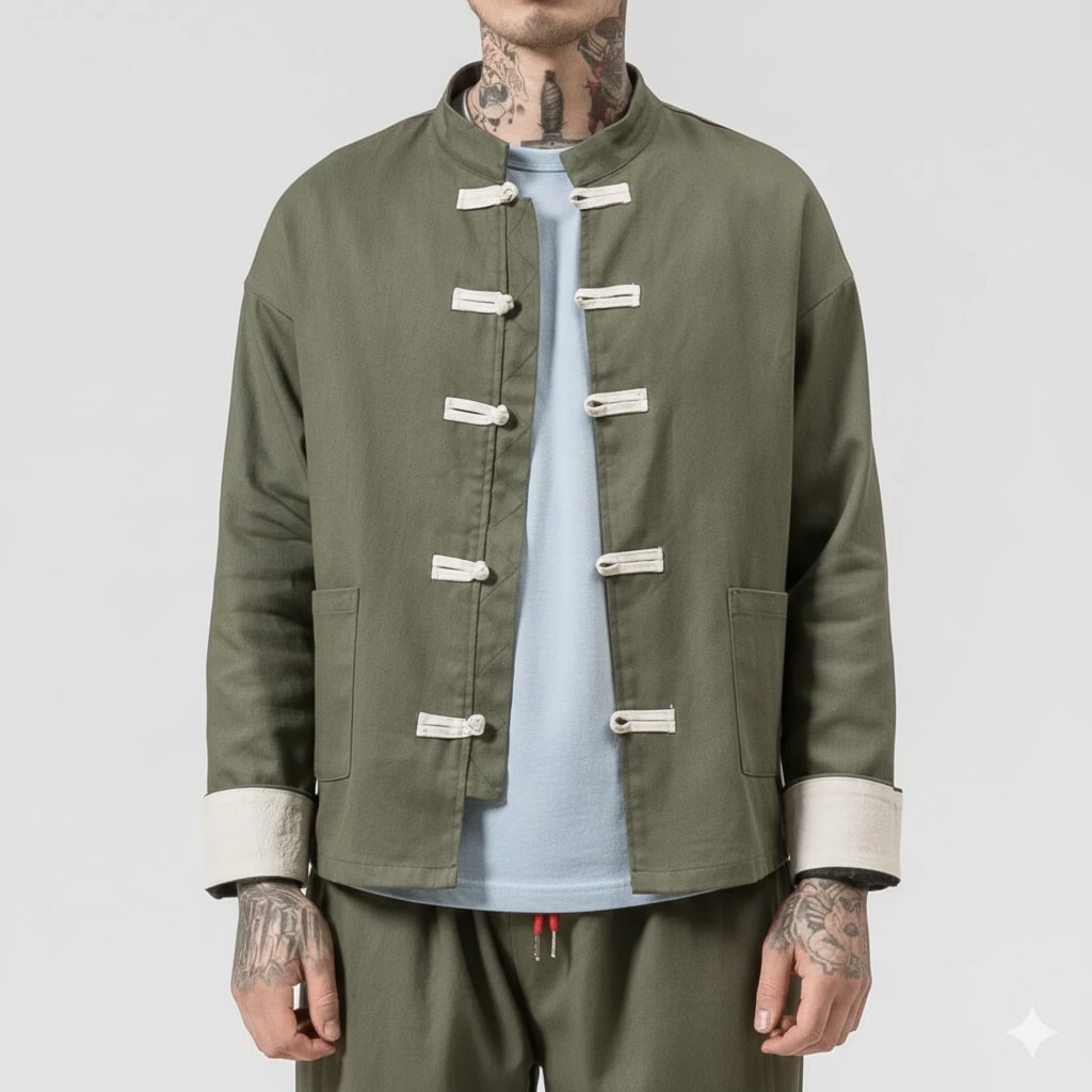 Kyoto Men’s Lightweight Jacket – Soft Cotton Jacket with Knot-Button Closure